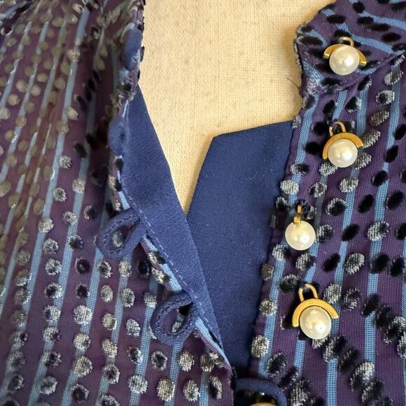 Tanya Taylor Ellette Purple Chiffon w/Velvet Polka Dots Dress Size S - Picture 7 of 16